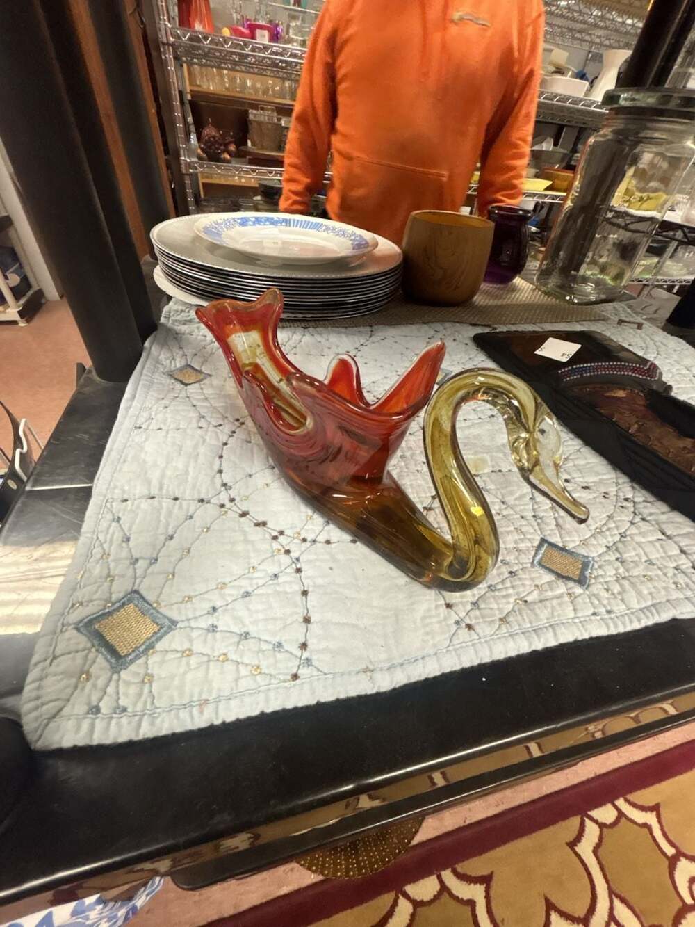 Vintage Viking Glass Amberina Swan Bowl